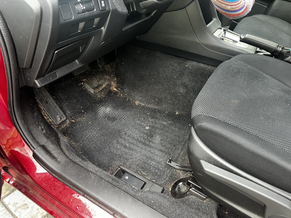 Before detailing — dirty red truck floor